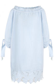 Льняное мини-платье с открытыми плечами 120% Lino
