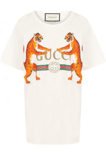 Хлопковая футболка свободного кроя с принтом Gucci