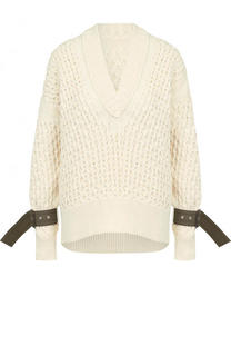 Однотонный пуловер фактурной вязки с V-образным вырезом Sacai