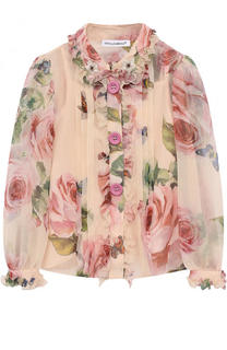 Шелковая блуза с принтом и оборками Dolce &amp; Gabbana