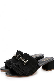 Замшевые мюли с бахромой на устойчивом каблуке Tod’s