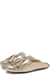 Сабо из металлизировнной кожи с бахромой Tod’s