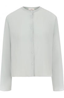Однотонная шелковая блуза с воротником-стойкой Forte_forte