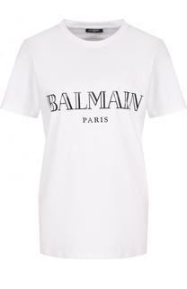 Хлопковая футболка свободного кроя с логотипом бренда Balmain