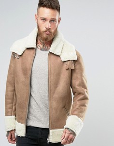 Бежевая oversize-куртка из овечьей шерсти ASOS - Коричневый