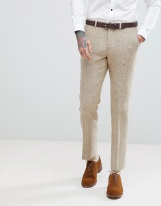 Серо-коричневые узкие брюки из 100% шерстяного харрис-твида с узором в елочку ASOS - Серый