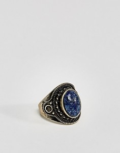 Золотистое кольцо с темно-синим камнем ASOS - Серебряный