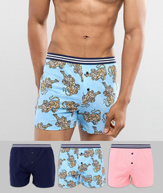3 трикотажных боксеров (с тигриным принтом/в полоску) ASOS - Мульти