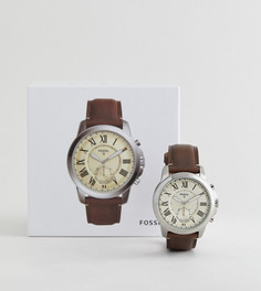 Гибридные смарт-часы с коричневым кожаным ремешком Fossil Q FTW1118 Grant - Коричневый