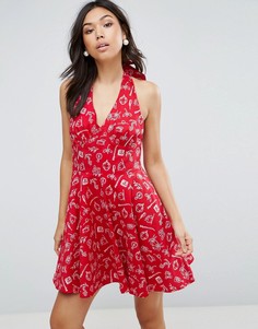 Платье в стиле 50-х с халтером и принтом Hell Bunny - Красный