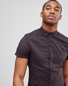 Черная приталенная оксфордская рубашка с короткими рукавами ASOS Casual - Черный