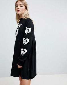 Трикотажное платье с принтом на рукавах Lazy Oaf X Betty Boop - Черный