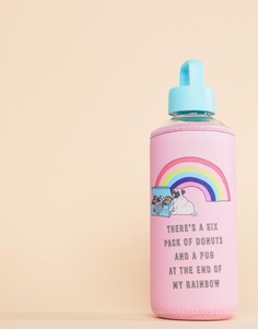 Бутылка для воды с принтом мопса и радуги на чехле из неопрена Typo - Мульти