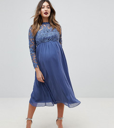 Приталенное платье миди с кружевными рукавами Chi Chi London Maternity - Синий