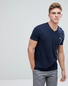 Темно-синяя футболка с V-образным вырезом и логотипом Abercrombie & Fitch - Темно-синий