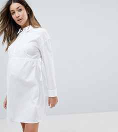 Хлопковое платье-рубашка со сборками ASOS Maternity - Белый