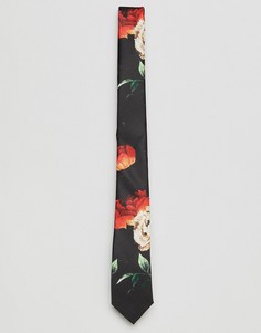 Черный галстук с цветочным принтом ASOS - Черный