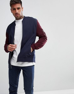 Темно-синий бомбер с контрастными рукавами и карманом ASOS MA1 - Темно-синий