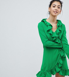 Платье с запахом и оборкой Boohoo Petite - Зеленый