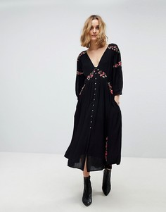 Платье миди с вышивкой Free People - Черный