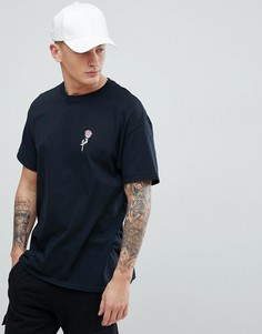 Черная футболка с вышитой розой New Look - Черный