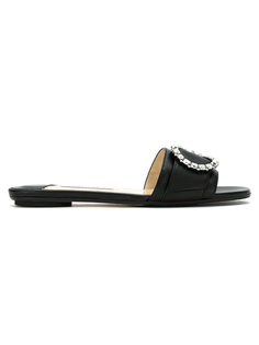 JIMMY CHOO GRANGERFLATAYU BLACK/CRYSTAL  Leather/Fur/Exotic Skins-&gt;Lamb Nubuck Leather Jimmy Choo