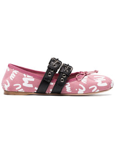 Pink Logo Ballerina Buckled Flats Miu Miu