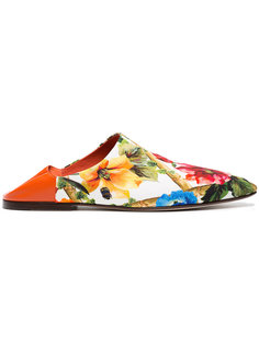 Floral Leather Mule Slippers Dolce & Gabbana