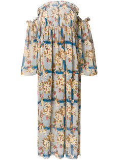 присборенное платье макси с цветочным принтом и открытыми плечами Semicouture