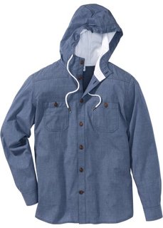 Рубашка Regular Fit с длинным рукавом и капюшоном (индиго в клетку) Bonprix