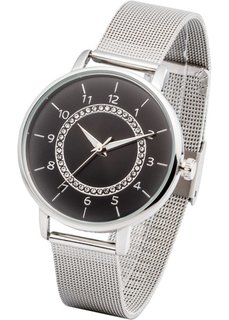 Часы на сетчатом браслете (серебристый/черный) Bonprix