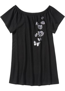 Ночная рубашка с вырезом-кармен (черный с рисунком) Bonprix