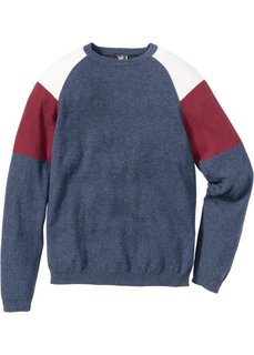 Пуловер Regular Fit (индиго/красный) Bonprix