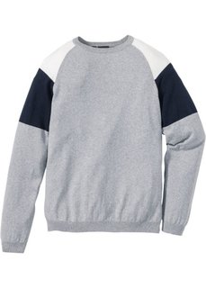 Пуловер Regular Fit (светло-серый меланж/темно-синий) Bonprix