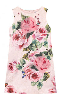 Мини-платье из хлопка и шелка с принтом и аппликациями Dolce &amp; Gabbana