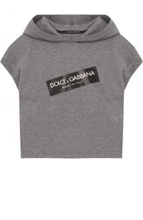 Хлопковая футболка с капюшоном и логотипом бренда Dolce &amp; Gabbana
