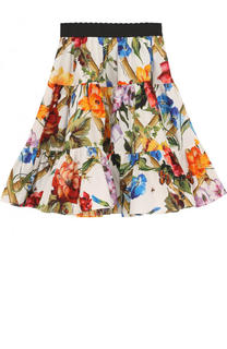 Хлопковая юбка свободного кроя с принтом и эластичным поясом Dolce &amp; Gabbana