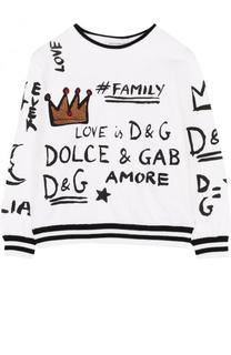 Хлопковый пуловер с принтом и аппликацией Dolce &amp; Gabbana