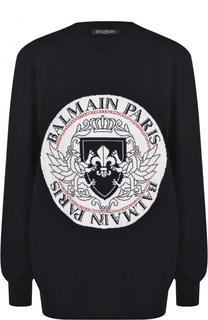 Шерстяной пуловер с круглым вырезом Balmain