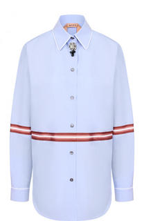 Хлопковая блуза в пижамном стиле с декорированной пуговицей No. 21