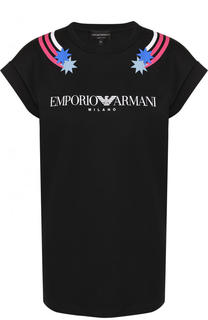 Хлопковая футболка прямого кроя с логотипом бренда Emporio Armani