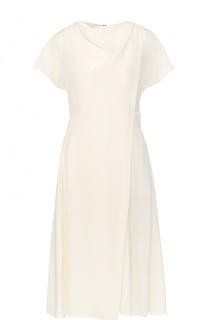 Приталенное шелковое платье-миди с драпировкой Emporio Armani
