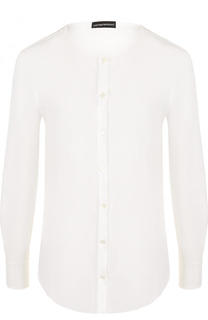 Однотонная шелковая блуза с круглым вырезом Emporio Armani