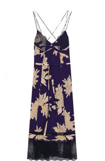 Шелковое платье-комбинация с принтом и кружевной отделкой Zadig&amp;Voltaire