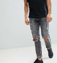 Рваные узкие джинсы с эффектом кислотной стирки Brooklyn Supply Co - Синий