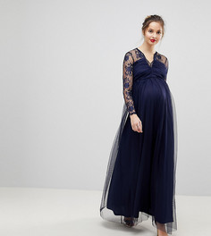 Кружевное платье макси с длинными рукавами ASOS Maternity - Темно-синий