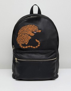 Черный рюкзак из искусственной кожи с вышивкой тигра ASOS - Черный