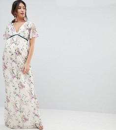 Платье макси с расклешенными рукавами и бархатной отделкой Hope & Ivy Maternity - Мульти