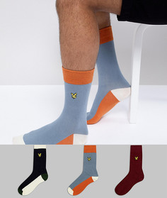 Набор из 3 пар однотонных носков темно-синего, бордового и синего цвета Lyle & Scott - Мульти