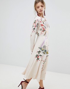Платье миди с цветочной вышивкой ASOS - Кремовый